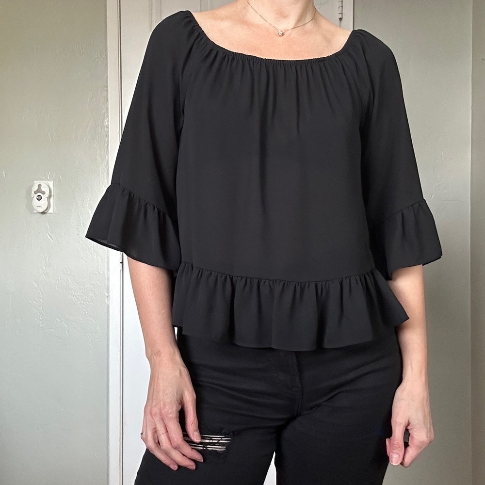3/$20 Bar III sheer ruffle top, size small - Picture 2 of 7